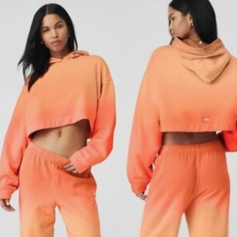 Alo Sunset Orange Ombre Cropped Hoodie Women’s Size‎ S